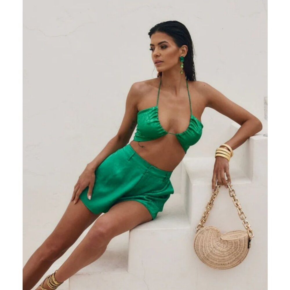 #281 12th Tribe St. Barths Emerald Jacquard Crop Top - Picture 2 of 3